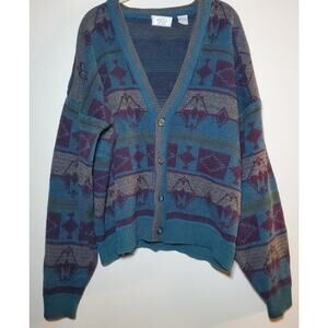 Vintage The Mens Store at Sears Cardigan Sweater L Grandpa Southwestern Blues